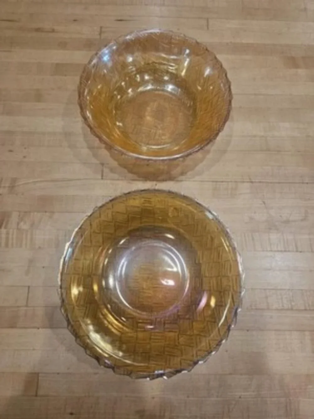 Vintage Indiana Glass Marigold Carnival Glass Basket Weave Nested Bowl Set of 2